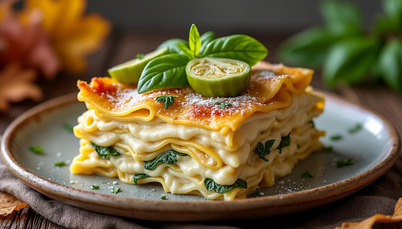 deliziosa lasagna ai carciofi e besciamella, un primo piatto autunnale ricco di sapori. perfetta per gustare i tesori di stagione in un comfort food cremoso e avvolgente.