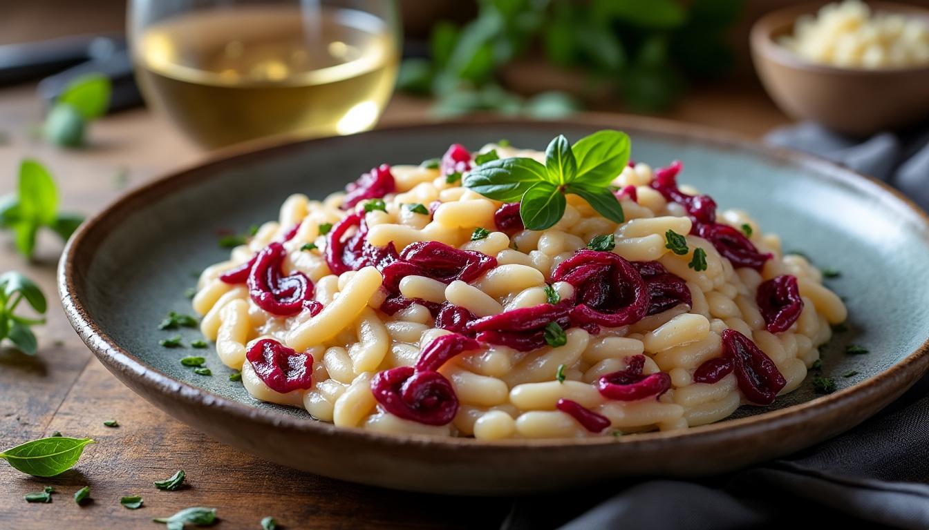 scopri la ricetta tradizionale veneta del risotto al radicchio rosso e taleggio, un piatto cremoso e saporito perfetto per ogni occasione.