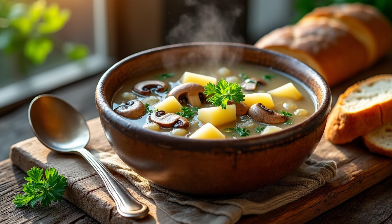 scopri la ricetta tradizionale della zuppa di funghi e patate, un piatto rustico e saporito perfetto per riscaldare le serate autunnali con ingredienti genuini.
