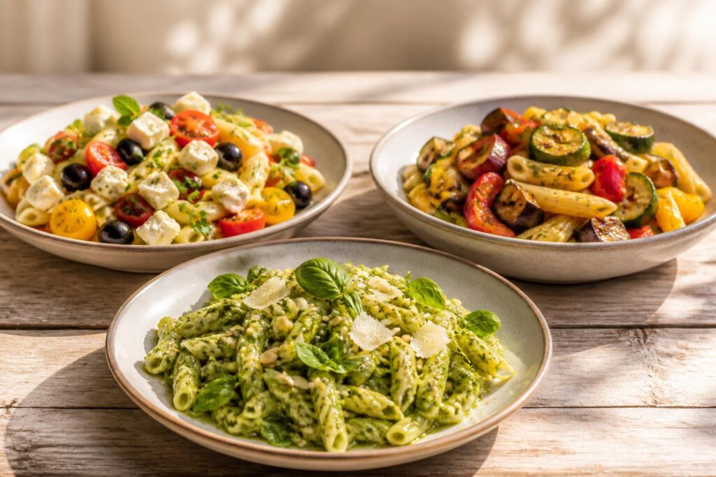 scopri 3 idee veloci per preparare una pasta fredda estiva: ricette gustose con pesto, sapori mediterranei e verdure fresche per un pasto leggero e rinfrescante.