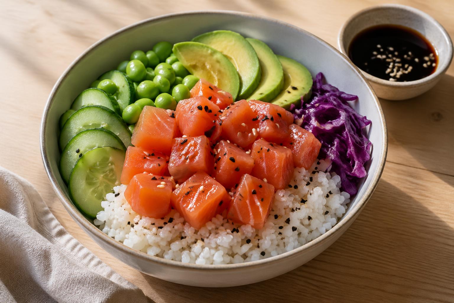 scopri come preparare un delizioso poke bowl fatto in casa con riso soffice, salmone fresco e salsa speciale. ricetta facile e veloce per un pasto sano e gustoso.